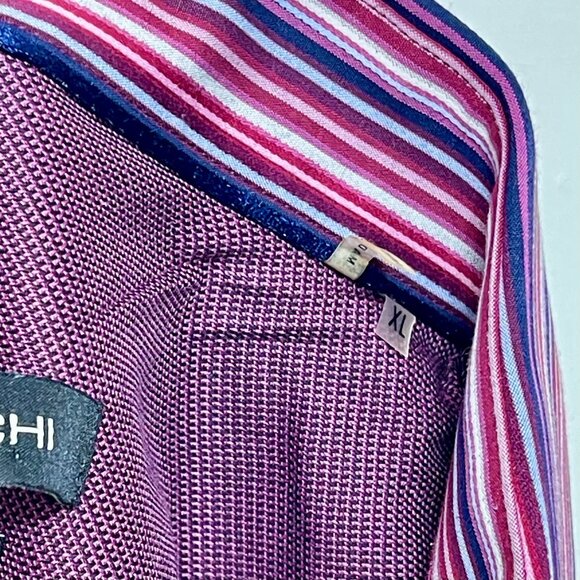 Bugatchi Mens Striped Button-Up Shirt In Shaped Fit Purple Size XL - Picture 8 of 11